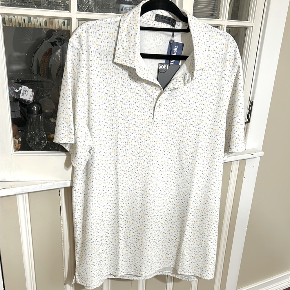 G/Fore golf shirt new with tag size XXL Men's White and Blue Patterned Shirt